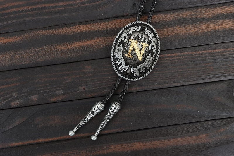 Wentur Bolo Tie for Men - Western Bolo Ties Alphabet Initial Letter ABCDJMR to Z - Western Cowboy Bolo Tie for Women Cowgirl - Image 2